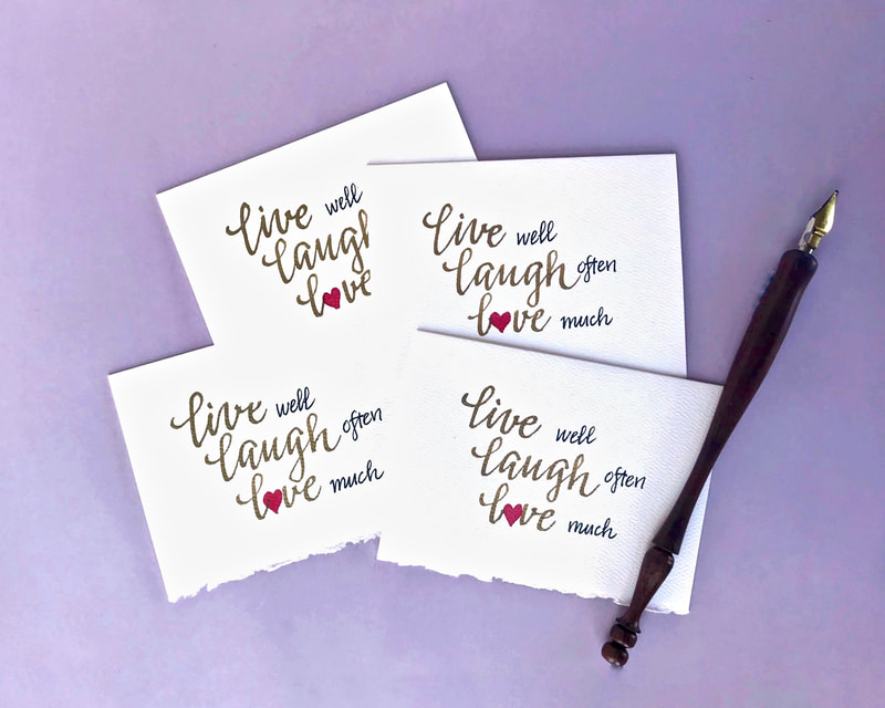 LIVE LAUGH LOVE - 4 Motivational Hand Lettered Calligraphy Notecards 