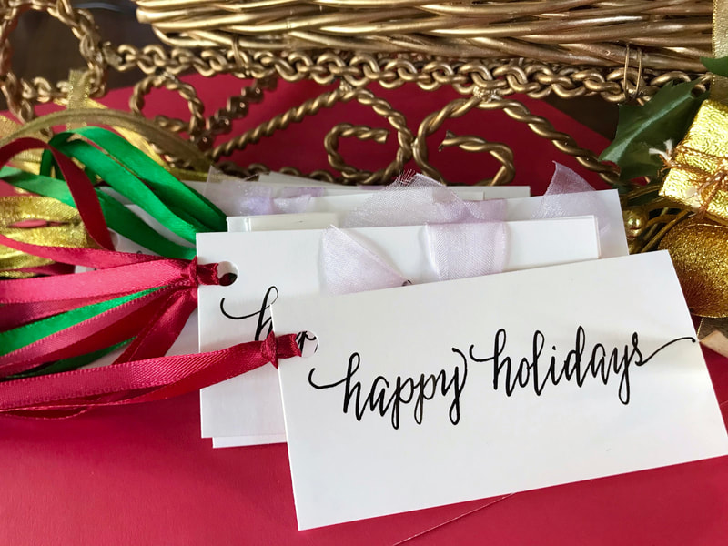 HAPPY HOLIDAYS- hand lettered calligraphy gift tags
