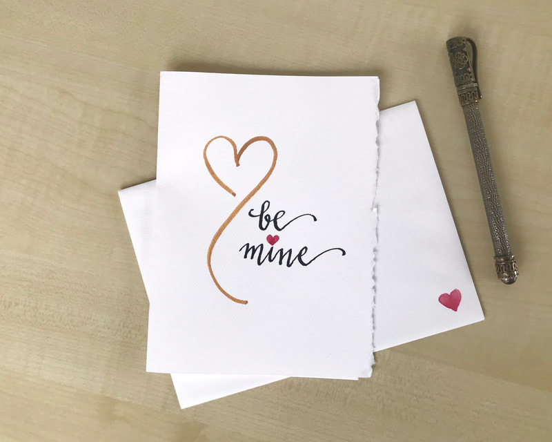 BE MINE - Valentine Card, Hand Lettered Calligraphy