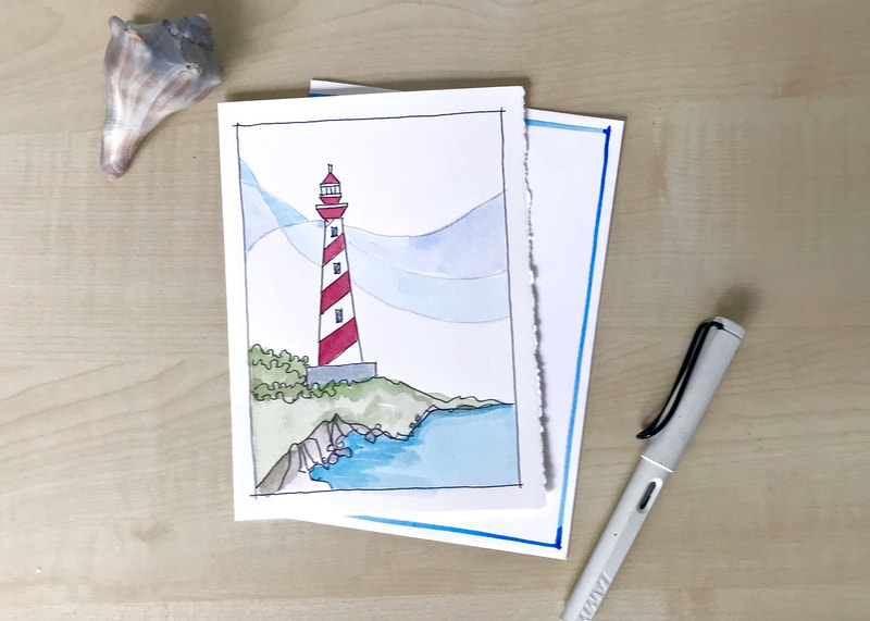 Hand Painted Watercolor Lighthouse Greeting Card