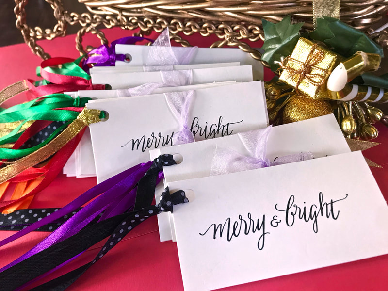 MERRY & BRIGHT - hand lettered calligraphy gift tags